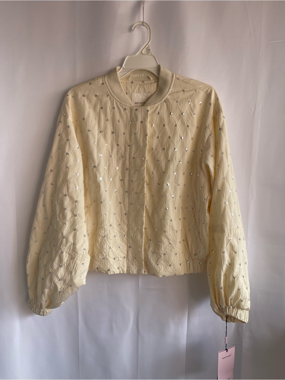 Avec Les Filles Cream Sequin Quilted Bomber Jacket
